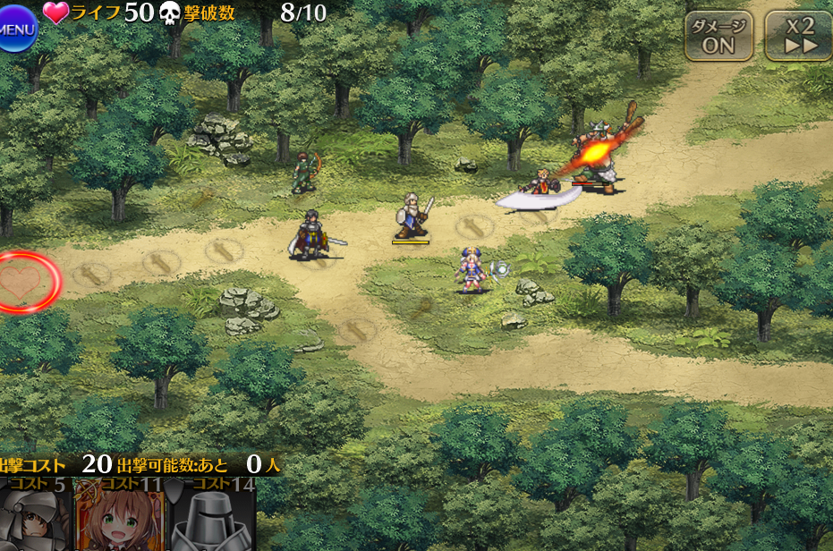 千年戦争アイギスR 実プレイ画面: 戦闘中のバトル画面
