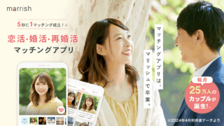 マリッシュ(marrish)公式ロゴと恋活・婚活・再婚活マッチングアプリの紹介画像